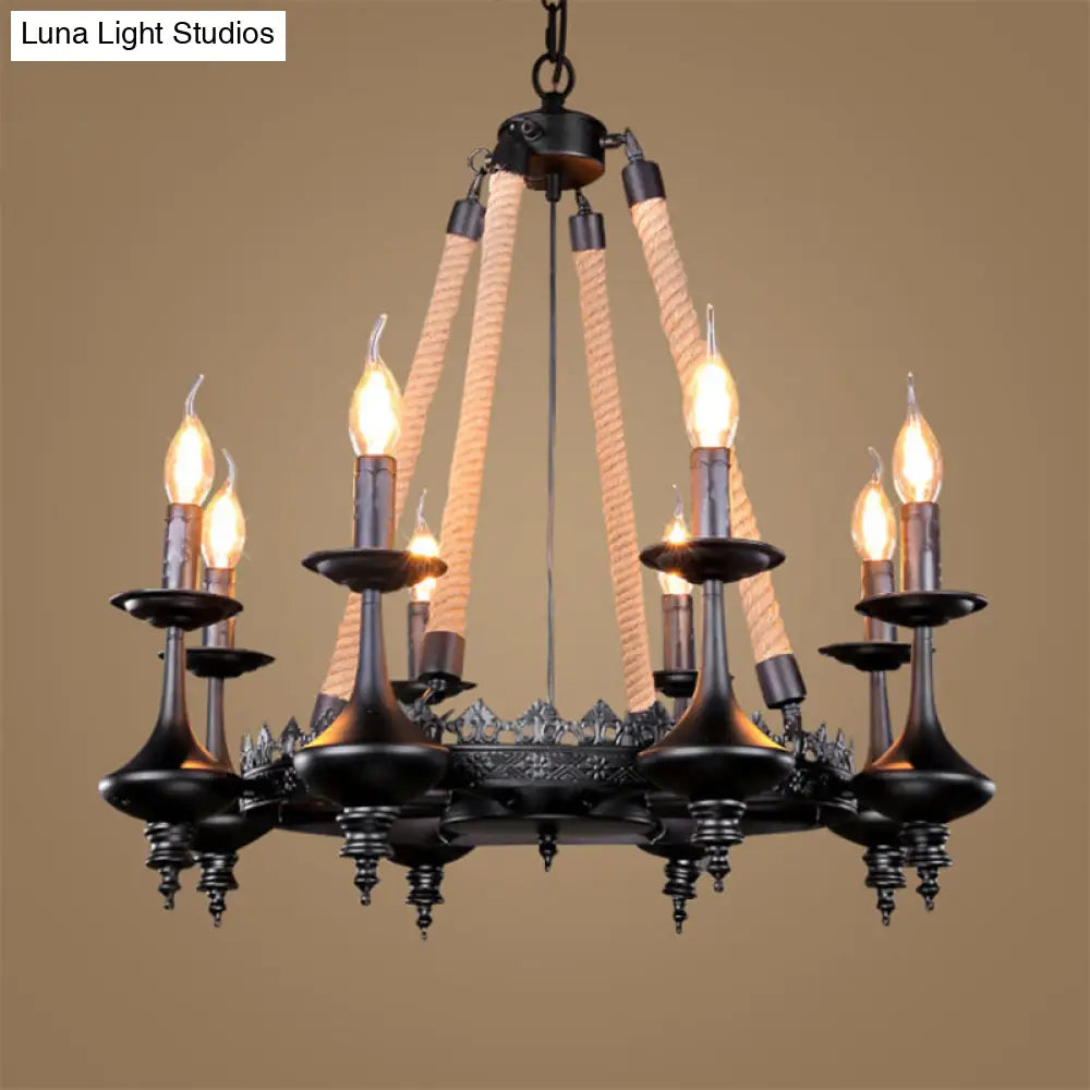 Iron Candle Chandelier Light Fixture - 6/8 Heads Black Dining Room Hanging Ceiling