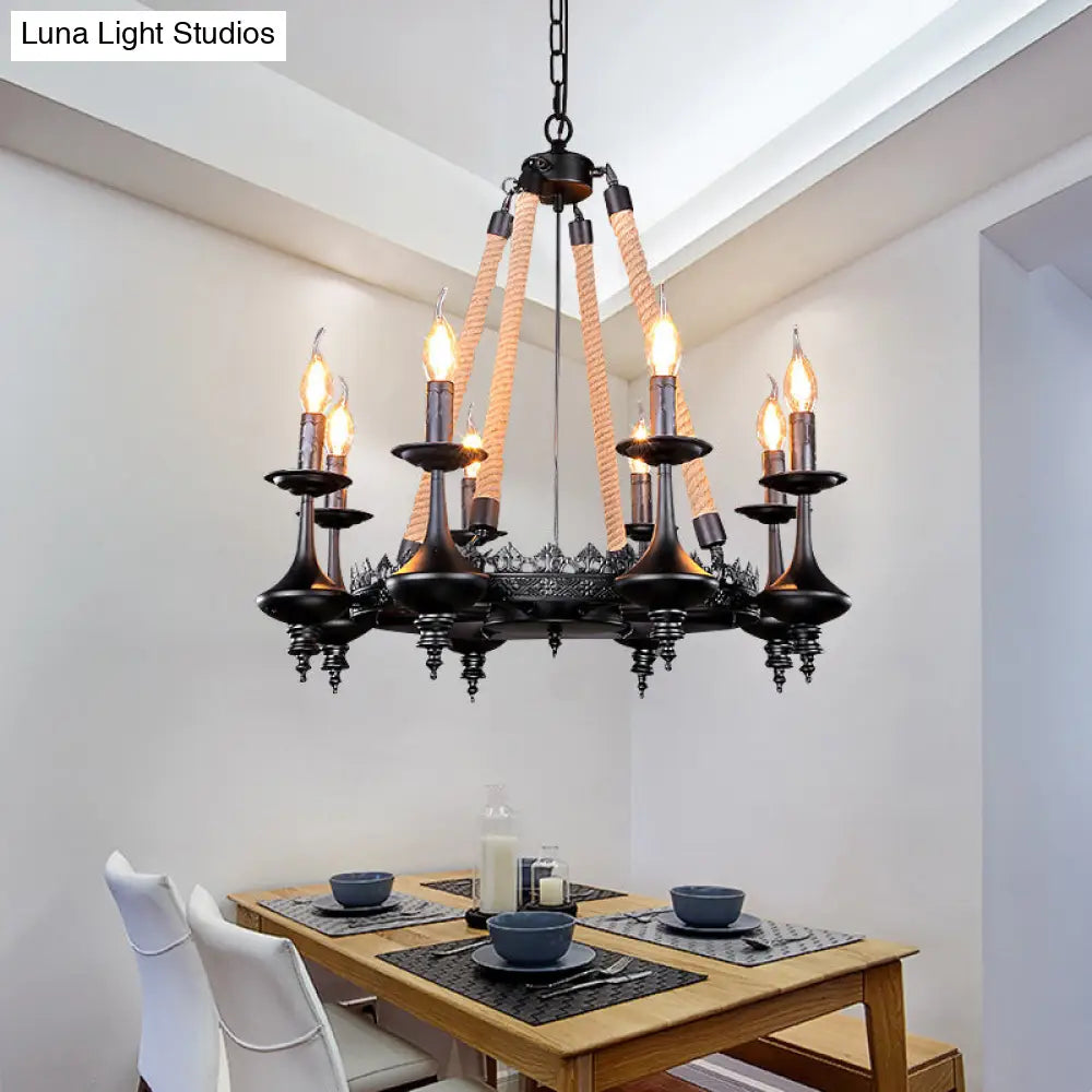 Iron Candle Chandelier Light Fixture - 6/8 Heads Black Dining Room Hanging Ceiling