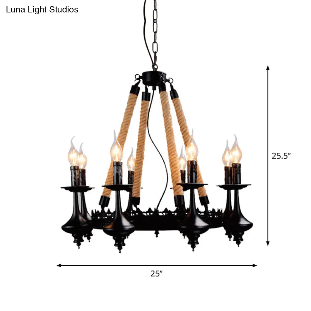 Iron Candle Chandelier Light Fixture - 6/8 Heads Black Dining Room Hanging Ceiling