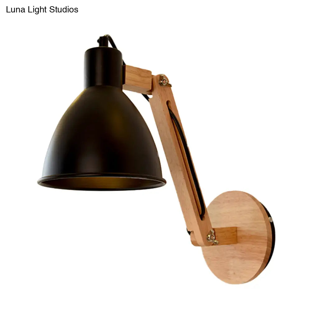 Iron Domed Wall Mounted Lamp: Modern 1 Head Light With Swing Arm And White/Black Finish