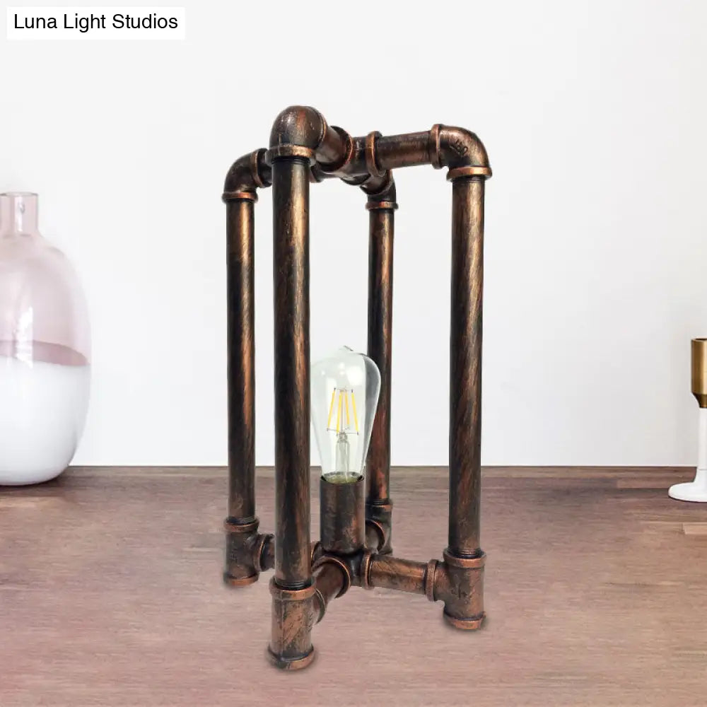 Iron Rust Industrial Nightstand Lamp With Cross Pipe Design - Task Lighting For Restaurants