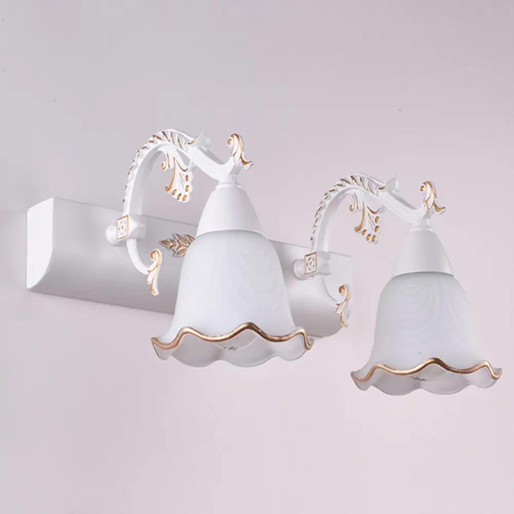 Ivory Glass Wall Mount Vanity Sconce - Classic Flower Design Ideal For Bathrooms 2 / White