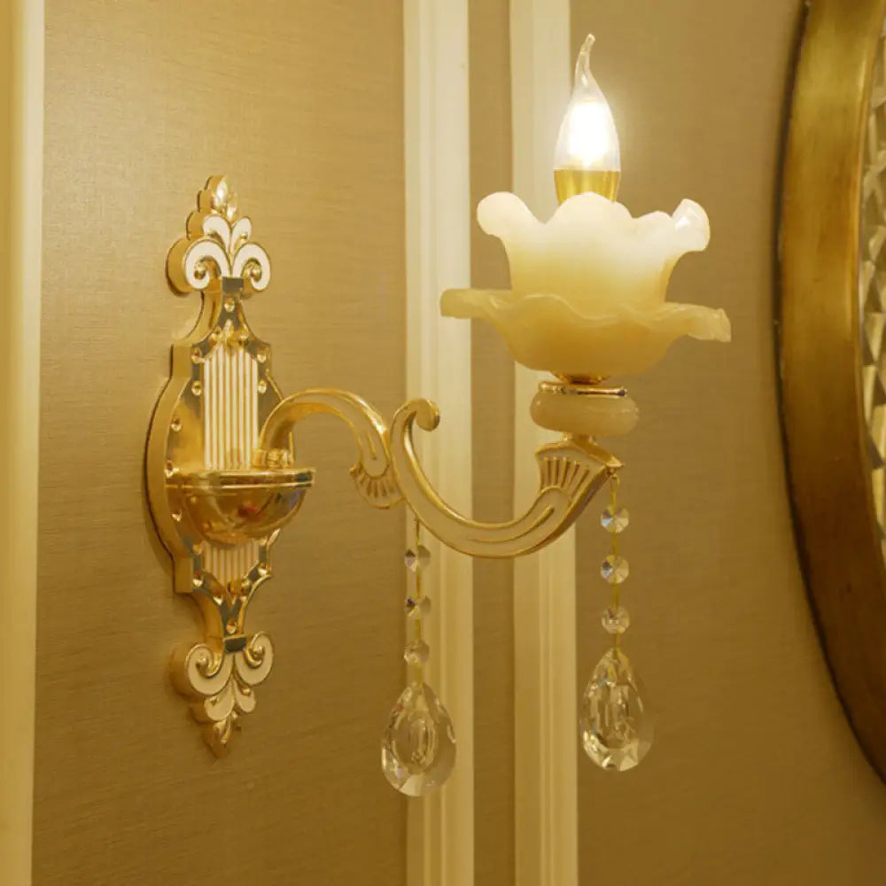 Jade Ruffle Wall Lamp: Retro Style With Crystal Accent Golden Glow 1 / Gold A