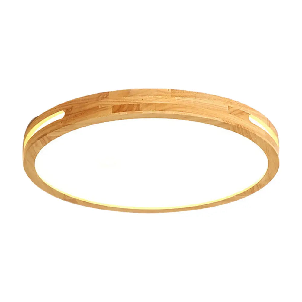Japanese Style Led Ceiling Lamp In Beige - Circular Mount Wood Finish 12/16/19.5 Inch Wide Perfect