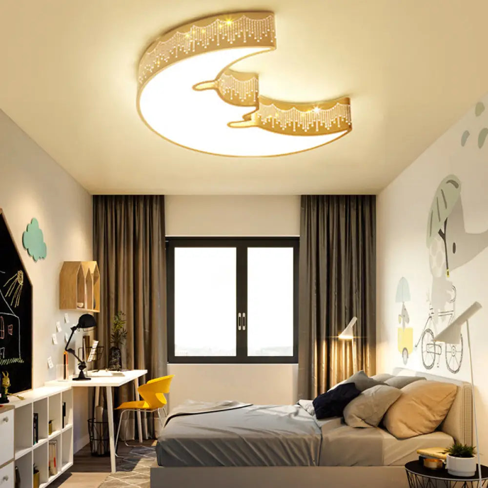 Kids' Bedroom Ceiling Light with Etched Metal Acrylic Design and White LED Lamp - Luna Light Studios