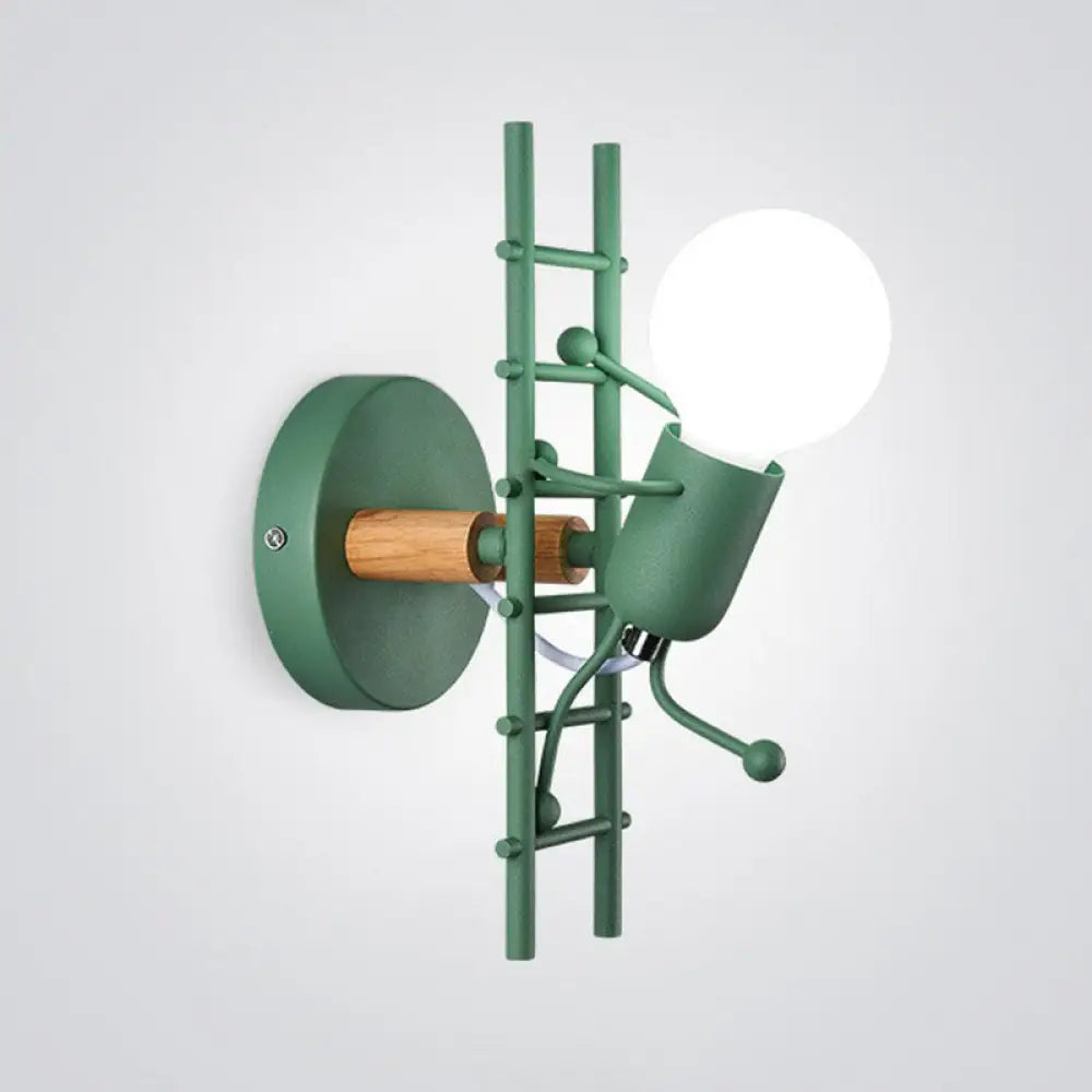 Ladder Stick Man Wall Mounted Metal Light - Decorative 1-Head Bedside Lighting Grey