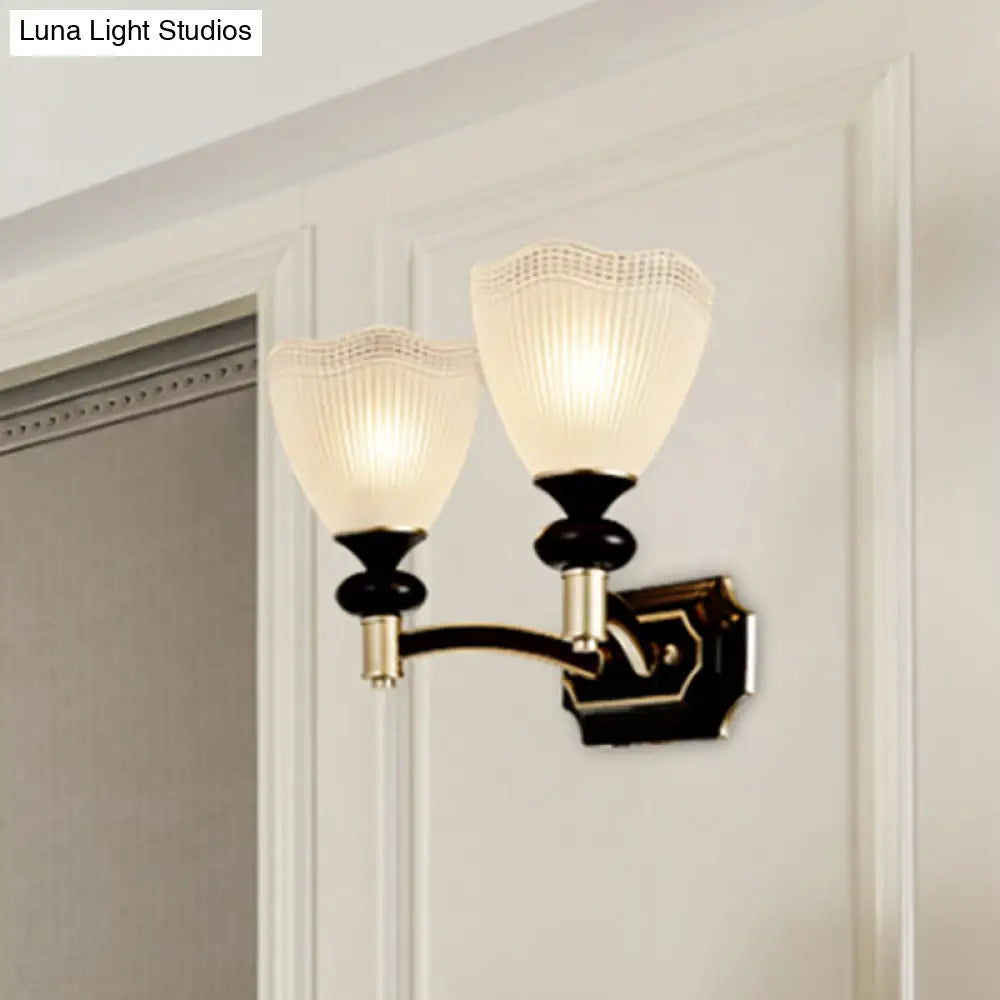 Latticed Glass Cone Up Wall Lamp - Translucent Farmhouse Style Black/Gold 1/2 Light Indoor Mount