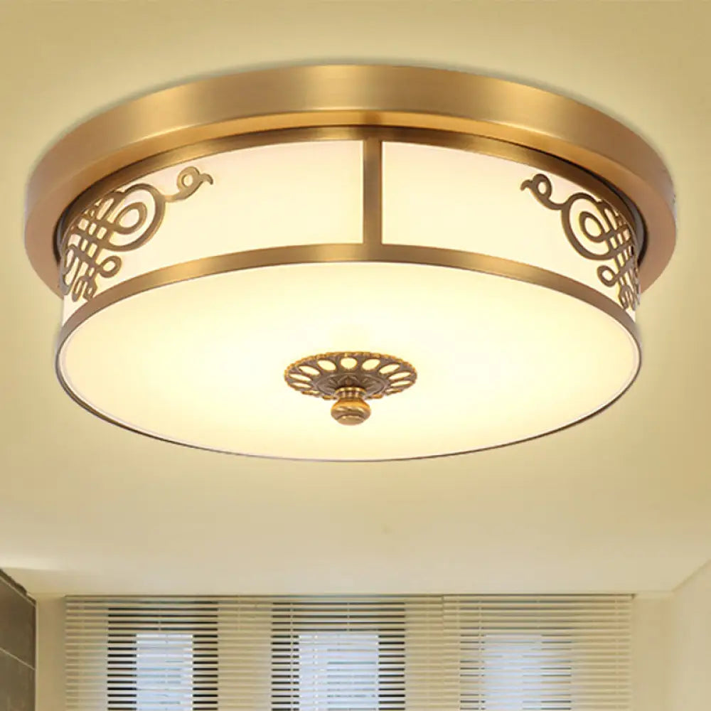 Led Ceiling Light With Brass Finish - Traditional Metallic Round Flushmount In Multiple Sizes