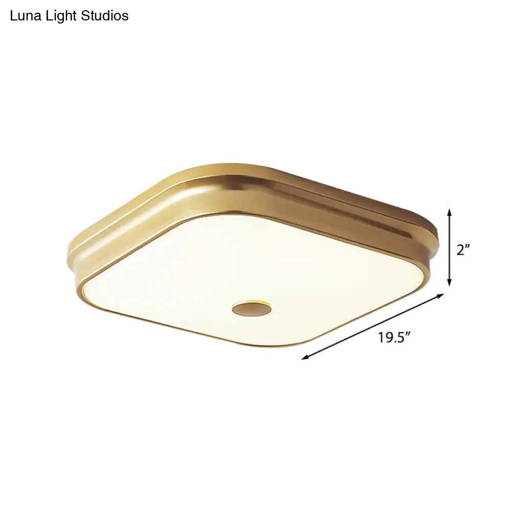 Led Flushmount Lighting: Traditional Square Frosted Glass Ceiling Light - Black/Gold For Living