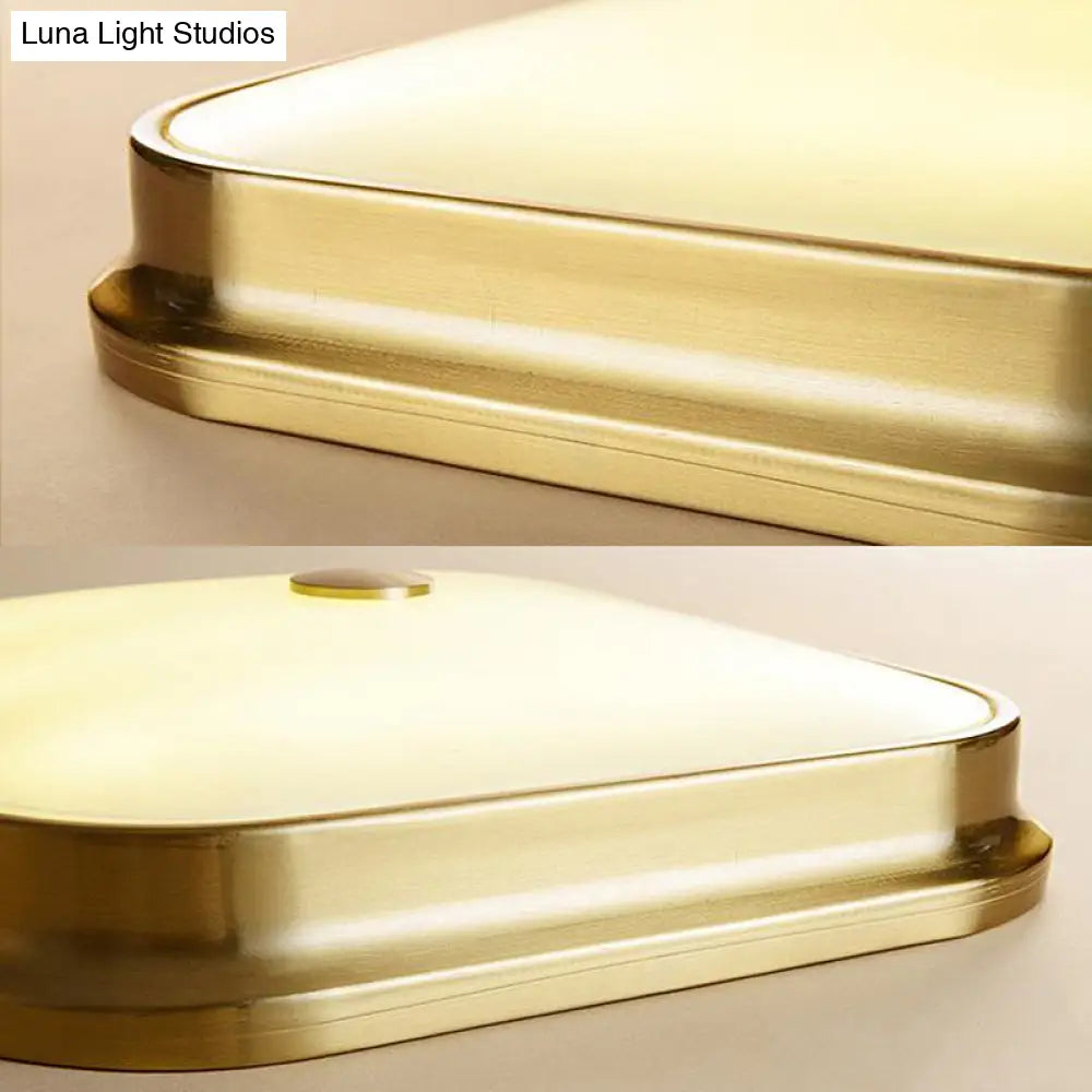 Led Flushmount Lighting: Traditional Square Frosted Glass Ceiling Light - Black/Gold For Living