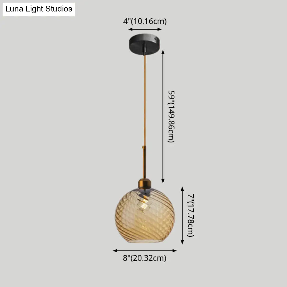 Loft Style Twisted Glass Hanging Lamp: Round Ceiling Light Fixture With 1 Bulb For Dining Room