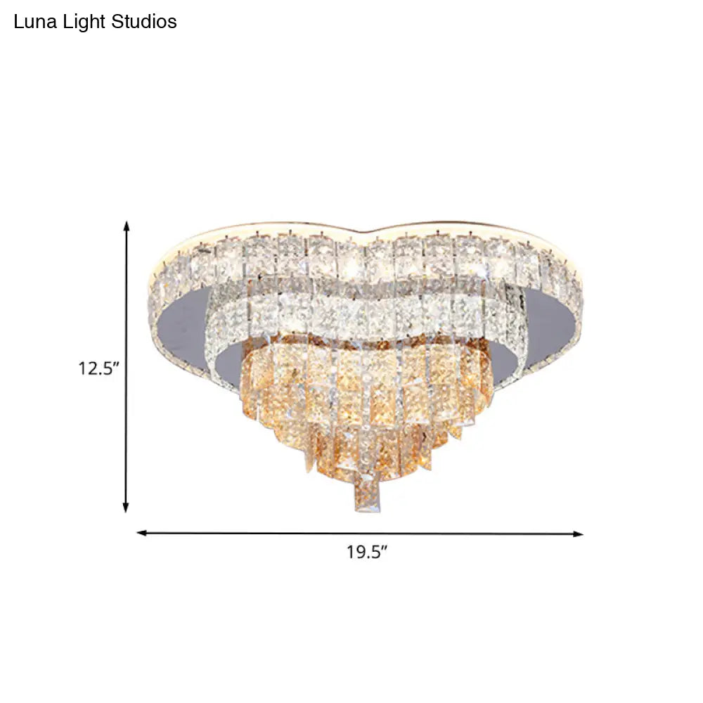 Love Heart Led Flush Mount Crystal Ceiling Light - Remote Control Modernist White Design
