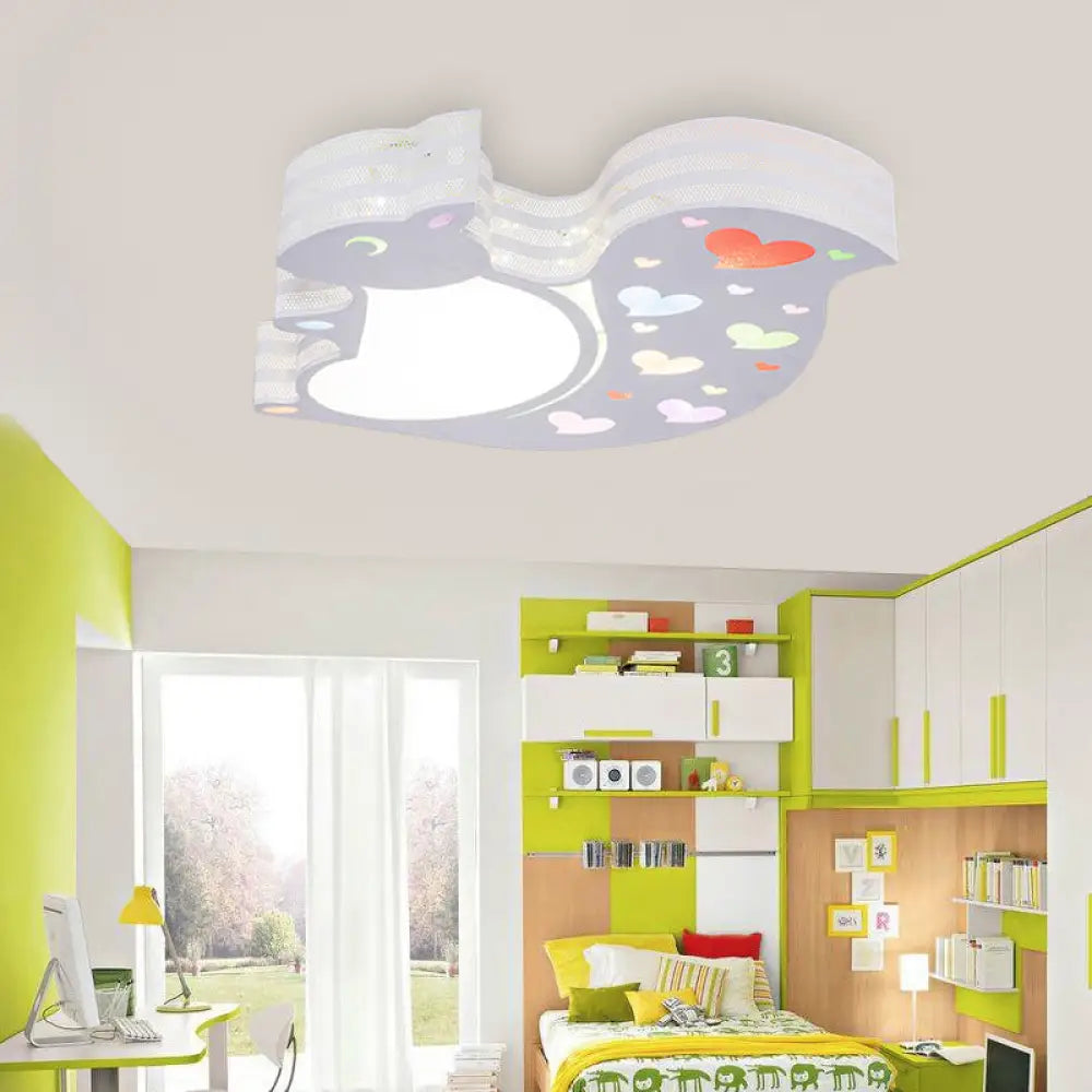 Loving - Heart Squirrel Flush Mount Ceiling Light For Kid’s Bedroom - Rustic Metal Animal Fixture