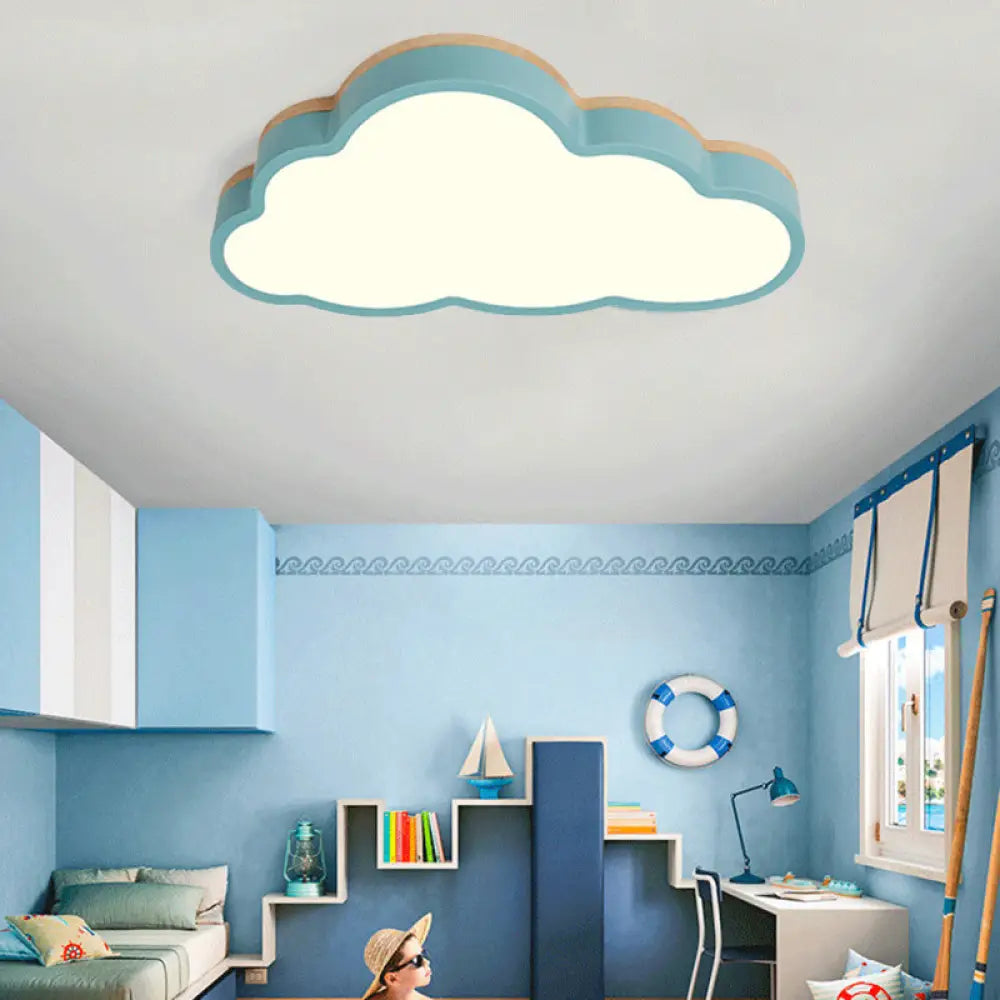 Macaron Loft Slim Panel Led Ceiling Lamp For Living Room With Acrylic Cloud Mount Blue / 19.5’ White