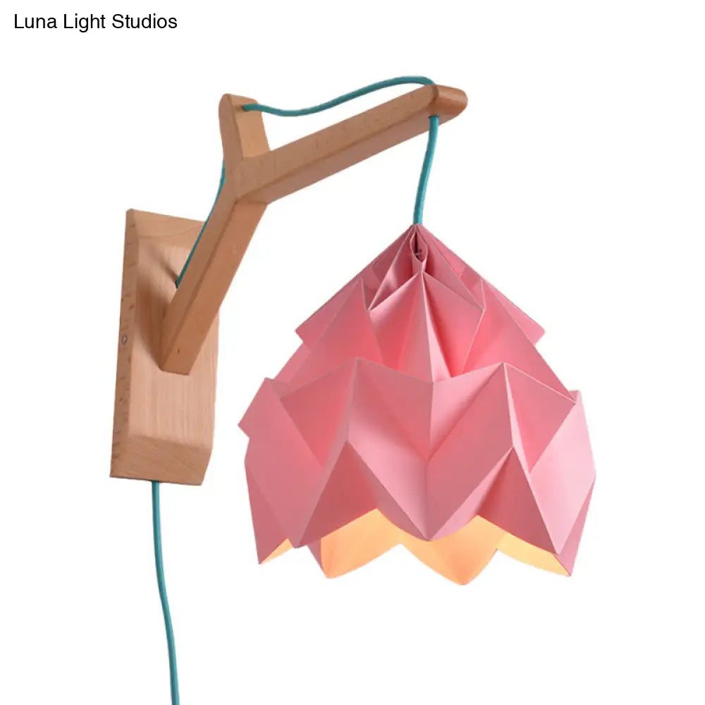 Macaron Wall Mounted Lamp With Domed Shade - Wood Backplate 1 Head White/Pink/Yellow/Blue/Green