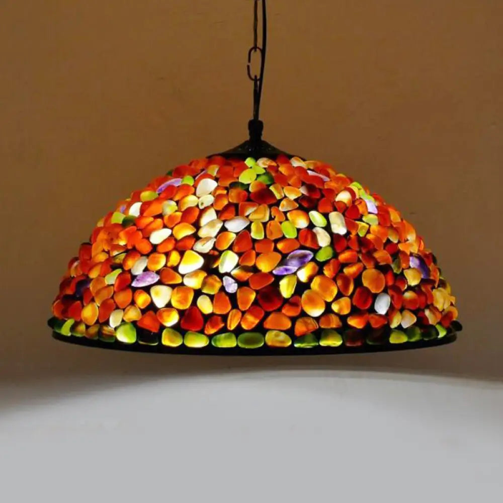 Mediterranean Black Stone Suspension Pendant - Sleek Dome Hanging Light With 1-Light Fixture
