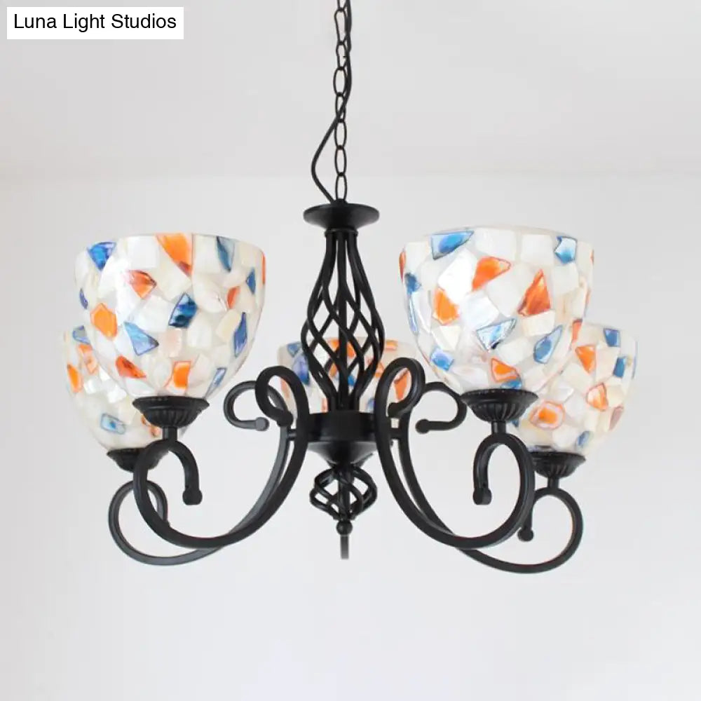 Mediterranean Dome Shell Chandelier Light - Beige Hanging Lamp Kit For Bedroom (5/6/8 Lights)
