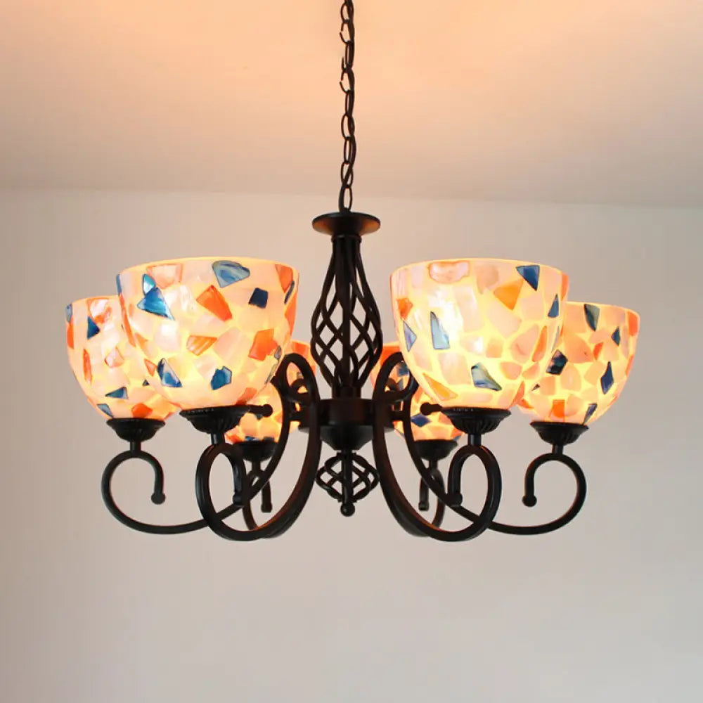 Mediterranean Dome Shell Chandelier Light - Beige Hanging Lamp Kit For Bedroom (5/6/8 Lights) 6 /
