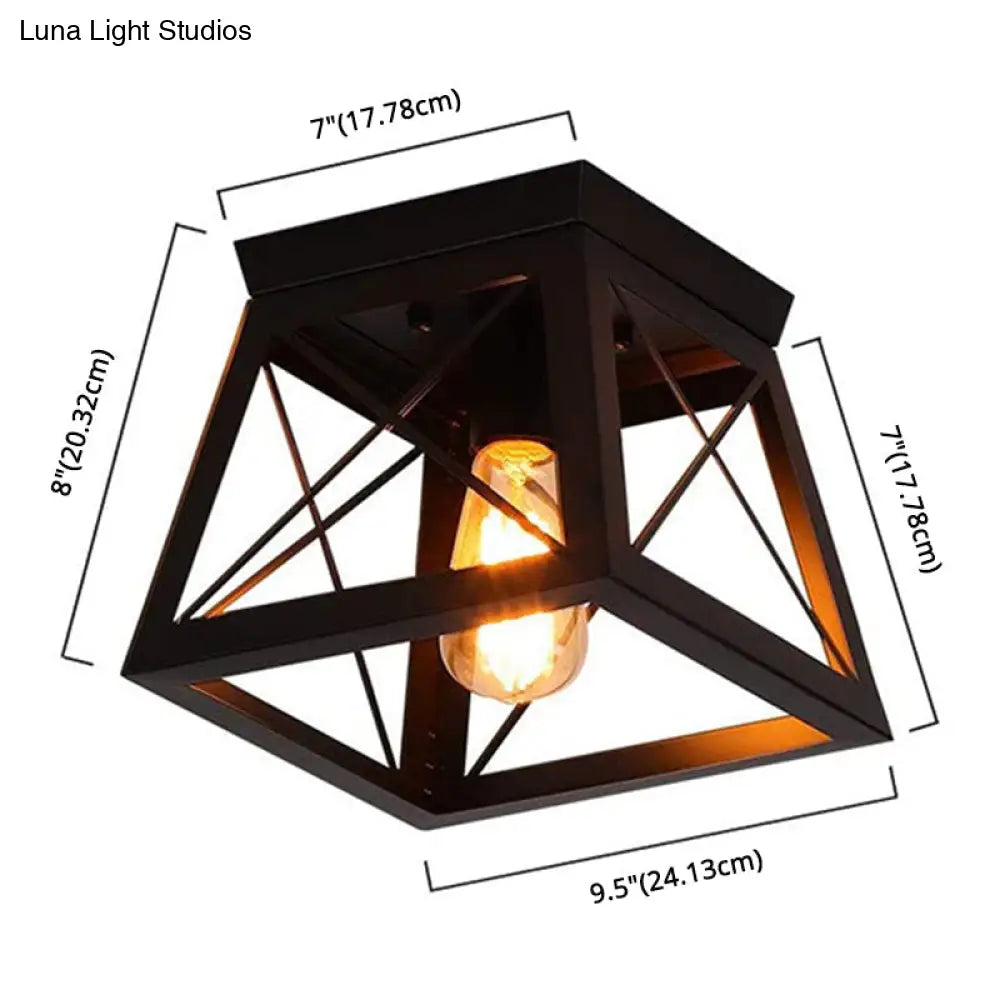 Metal Black Industrial Square Ceiling Light Fixture - Flush Mount Lamp