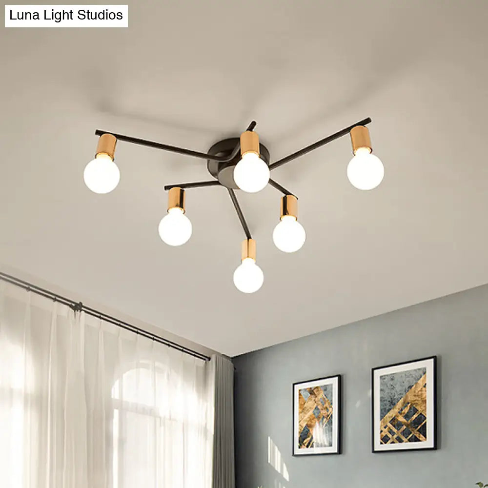 Metal Flush Mount Ceiling Lamp For Adult Bedroom & Living Room - Long Arm Design Romantic Lighting