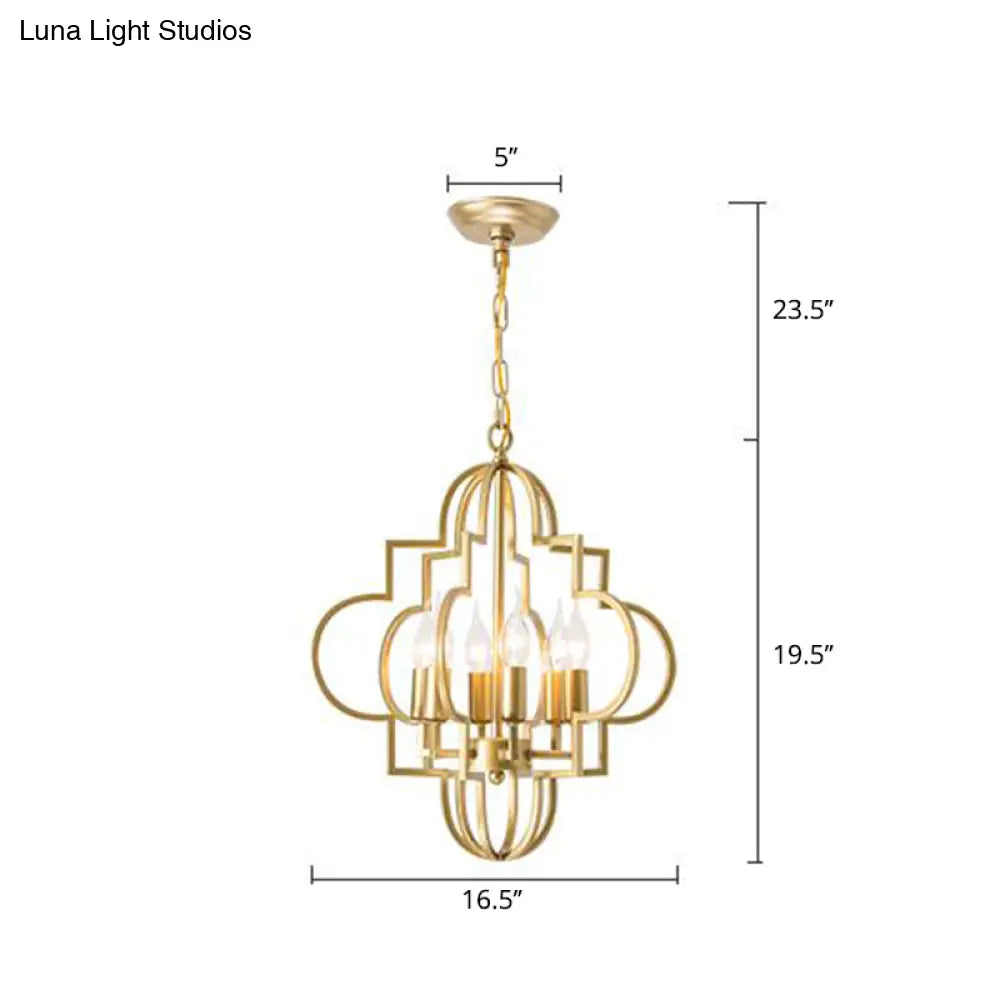 Metal Gold Pendant Chandelier With 6 Light Candle Shade - Classic Fixture For Bedroom