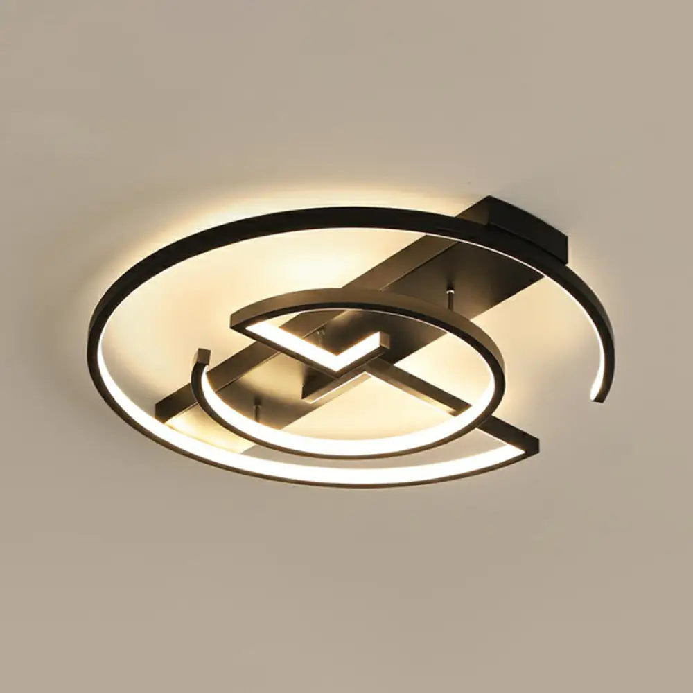 Metal Led Flush Light Fixture - Sleek Black Ceiling Lamp For Bedroom / 20.5’ White