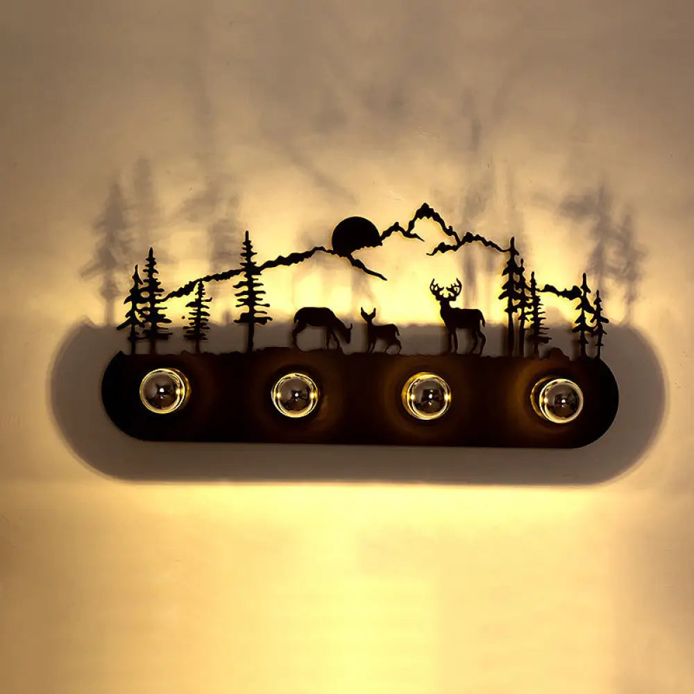 Metallic Silhouette Wall Mount Light: Elegant 4-Head Rustic Lighting For Restaurants Rust / C