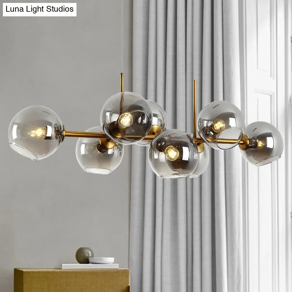 Mid-Century Gold Island Pendant Light - 8 Lights Spherical Glass Perfect For Dining Table