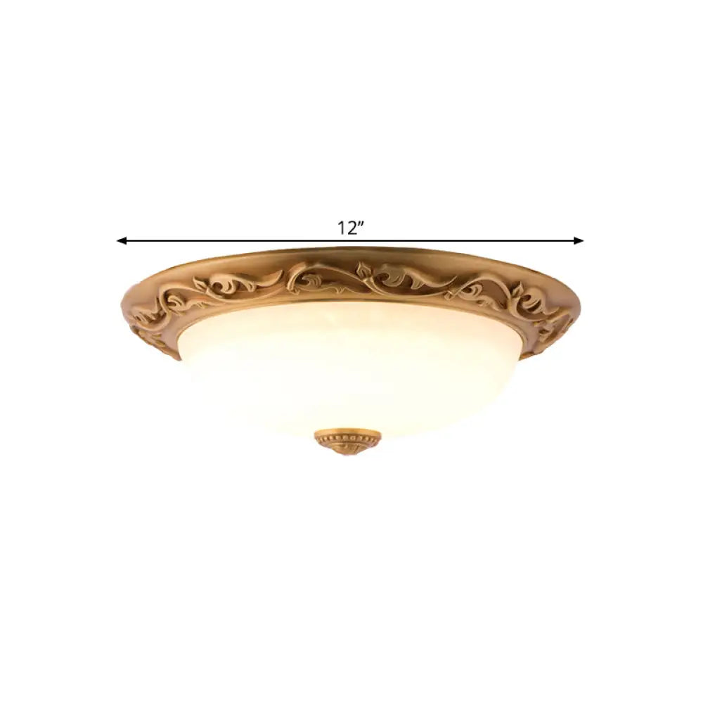 Milky Glass Led Dome Ceiling Light In Retro Style For Drawing Room - 12/16/19.5 W