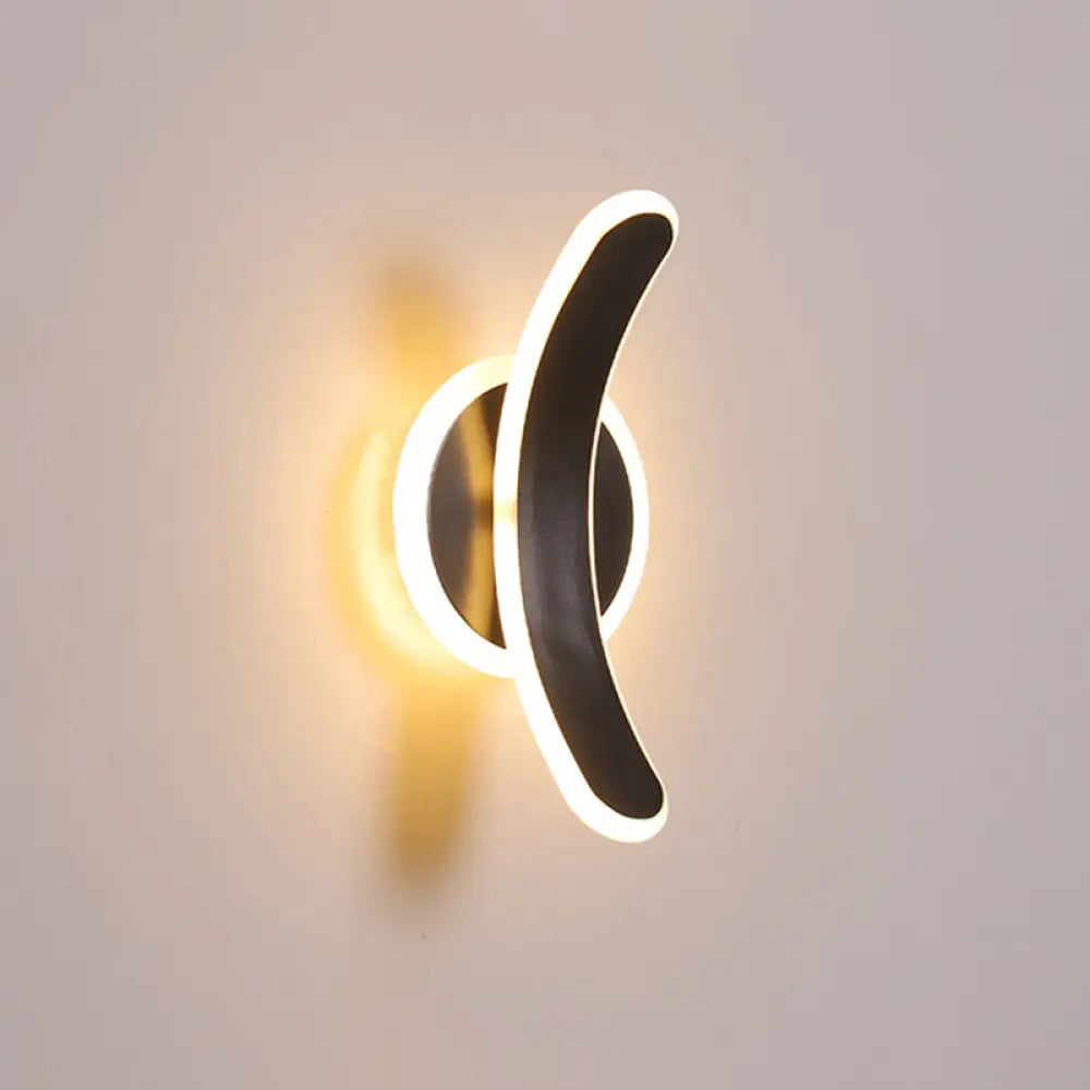 Minimalist Black Bend Led Wall Sconce - Acrylic Mounted Lamp In White/Warm Light / White