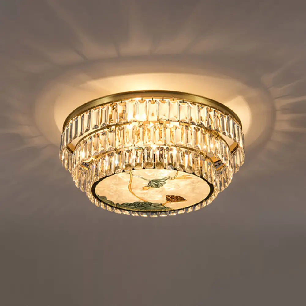 Minimalist Brass Led Crystal Flush Mount Lighting Fixture - Circle Shaped 9 / B