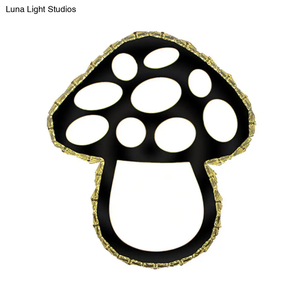 Minimalist Crystal Led Mushroom Wall Sconce In Black - Bedside Surface Mount Lighting 2 Color Light