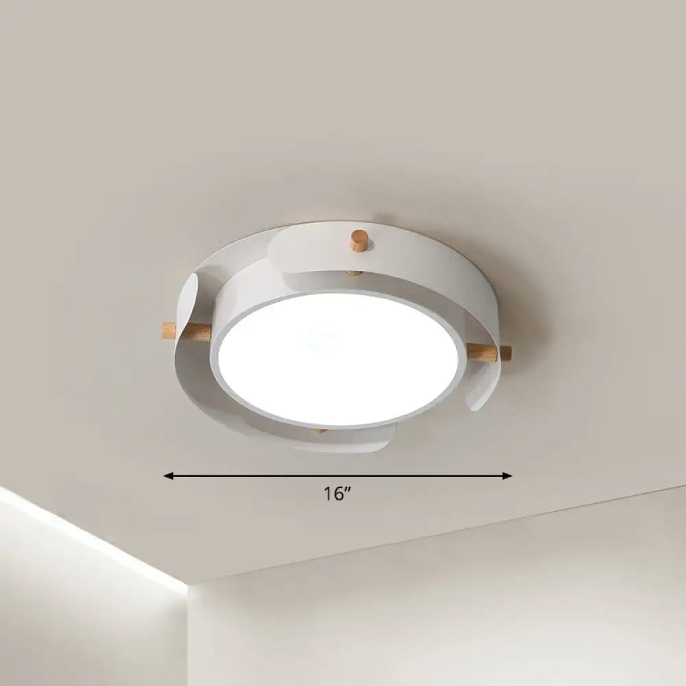 Minimalist Led Ceiling Mount Light - Round Metal Flush Fixture For Bedroom Lighting White / 16’