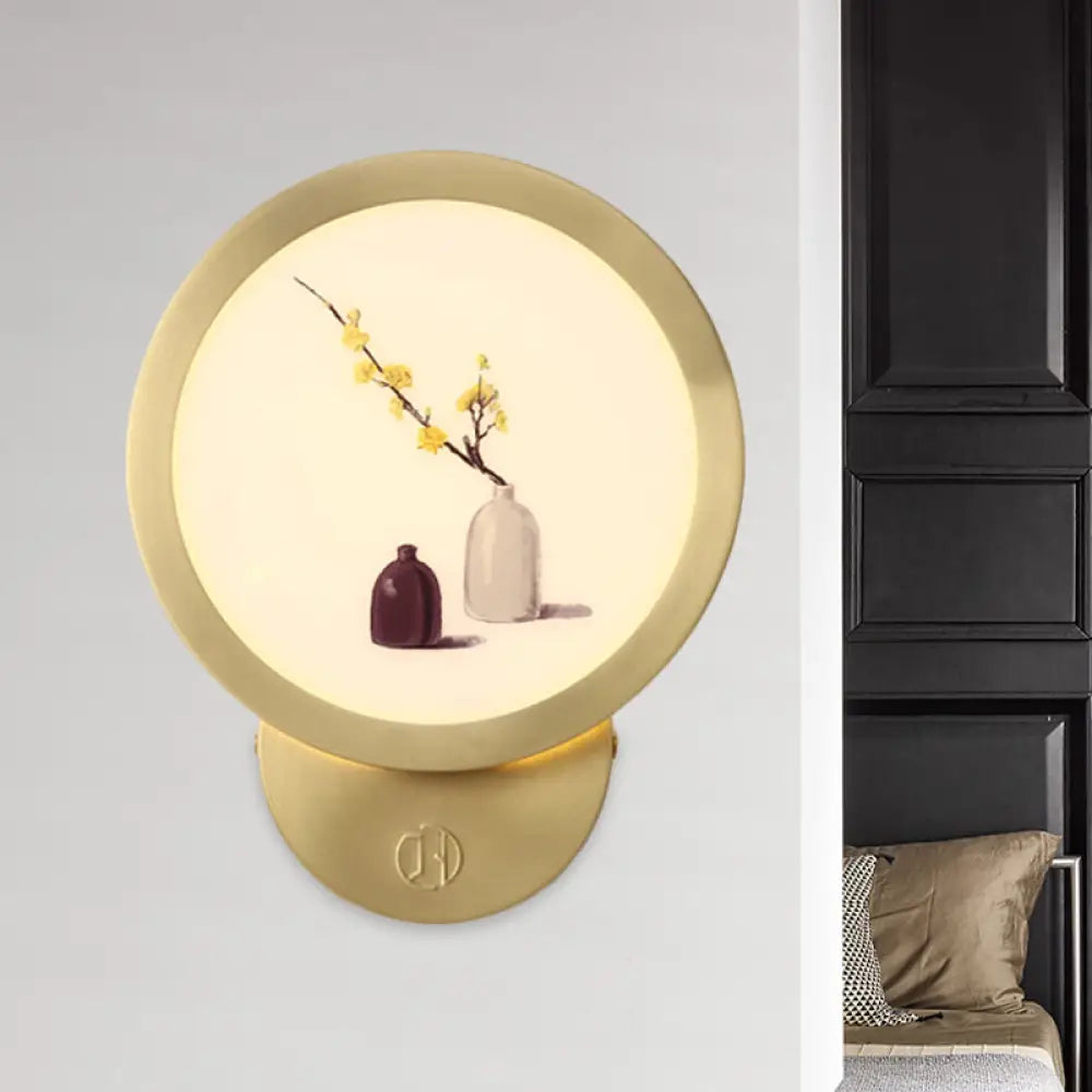Minimalist Led Flower Pot Wall Lamp In Gold - Acrylic Bedside Lighting Fixture