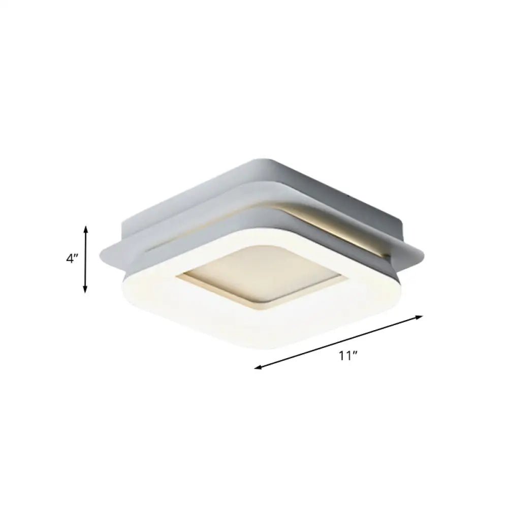 Minimalist Metal Led Ceiling Pendant Light - White Round/Square Flush Mount For Bedroom In