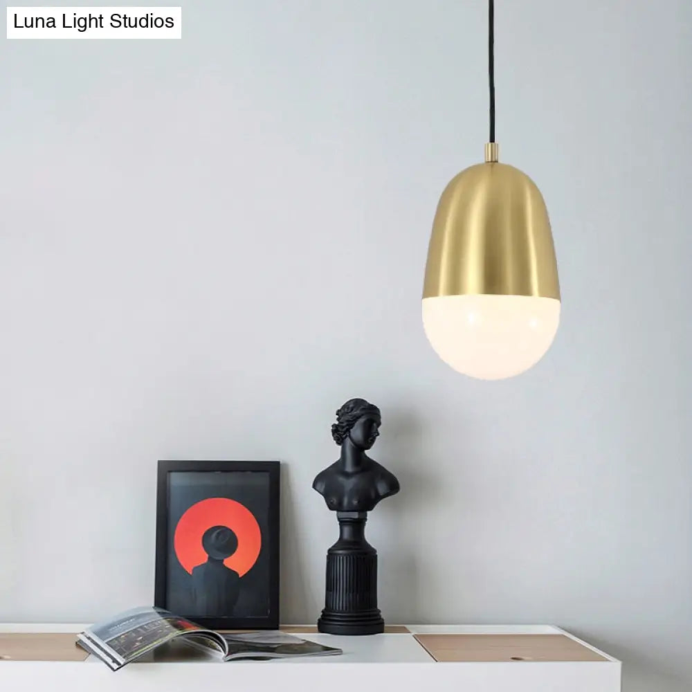 Minimalist Metal Pill Pendant Ceiling Light for Bedroom Brass Finish Brass