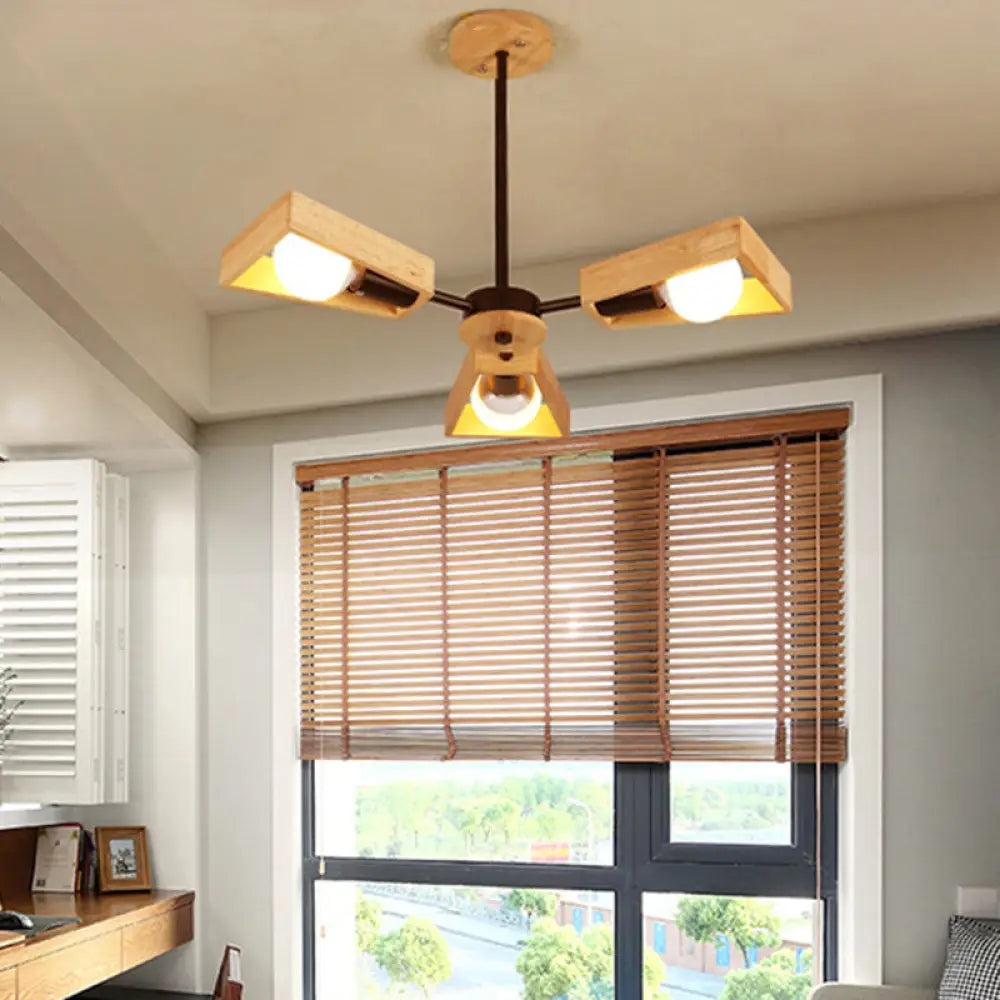 Minimalist Wood Suspension Chandelier For Living Room - Trapezoid Frame Design 3 / Black