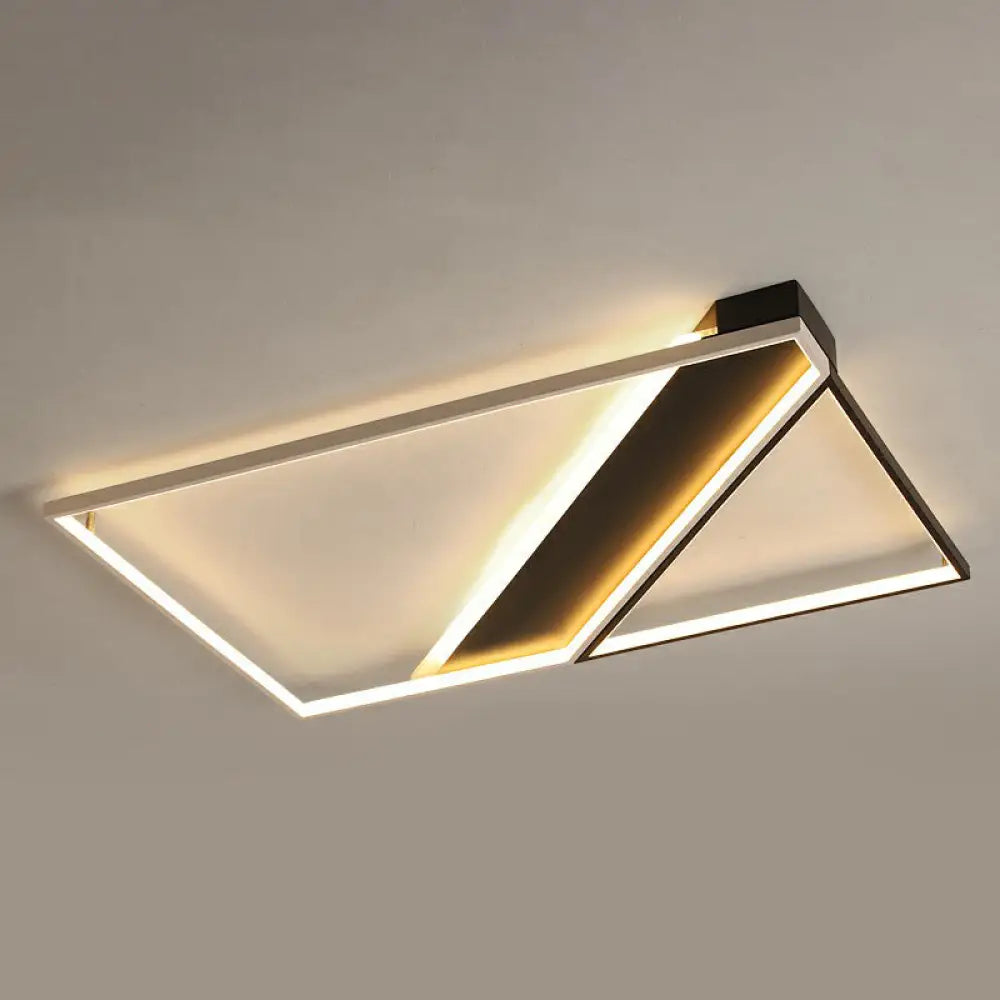 Minimalistic Black And White Led Flushmount Ceiling Light For Bedroom / 35.5’ Remote Control