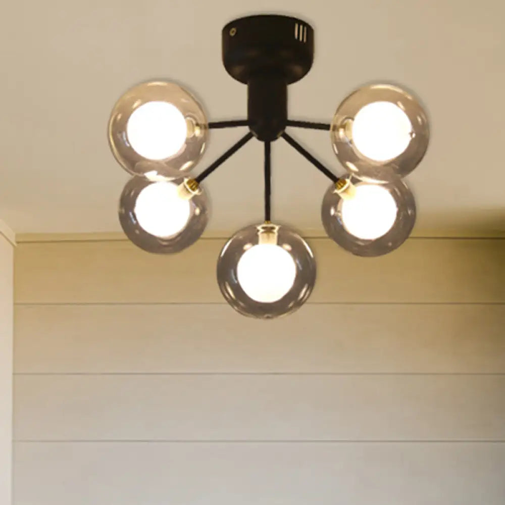 Modern 5 - Light Glass Semi - Flush Ceiling Lamp For Foyer And Hallway Black