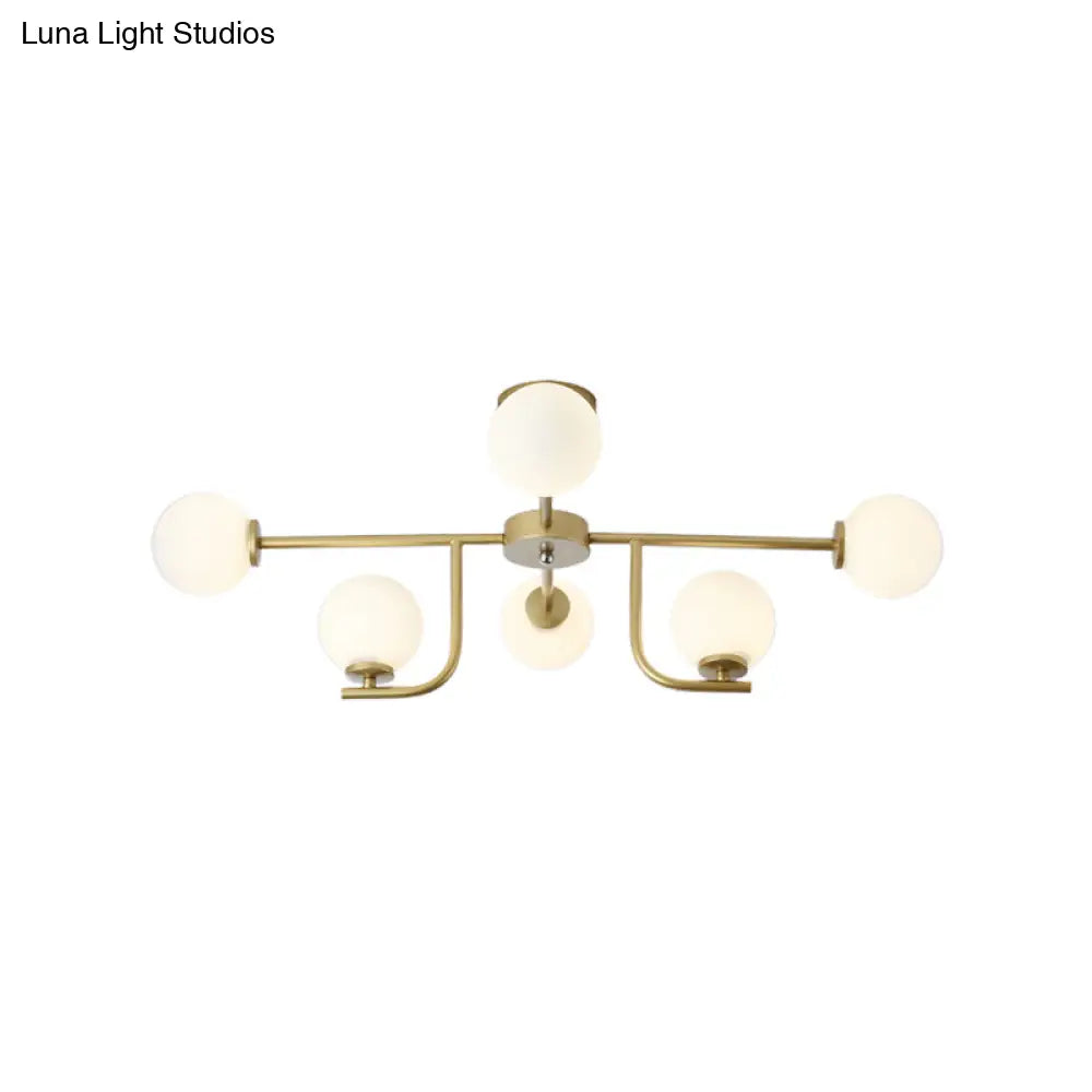 Modern 6/10-Head Metal Semi Flush Mount Ceiling Light With Globe Glass Shade - Gold Finish For