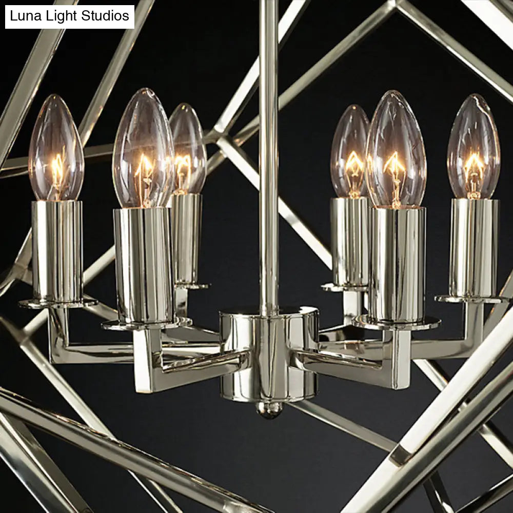 Modern 6-Light Geometric Metal Chandelier For Living Room - Brass/Chrome Pendant Lighting
