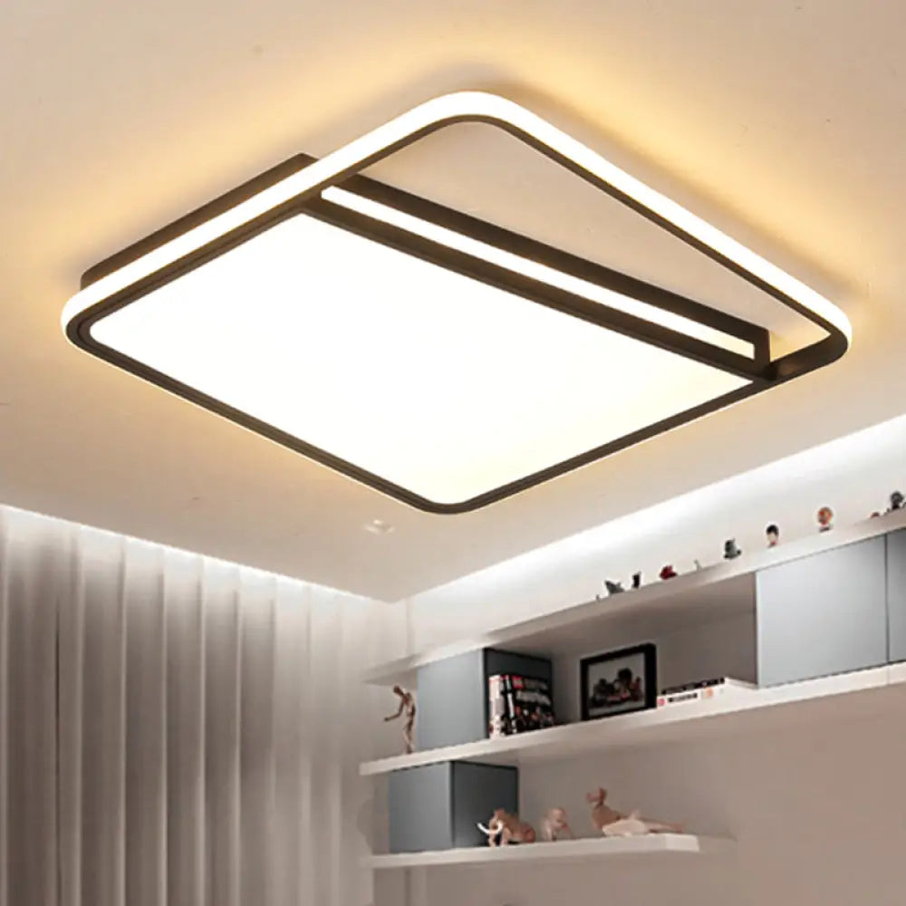Modern Acrylic Flush Mount Led Square Ceiling Light - Black With Warm/White Lighting For Stylish
