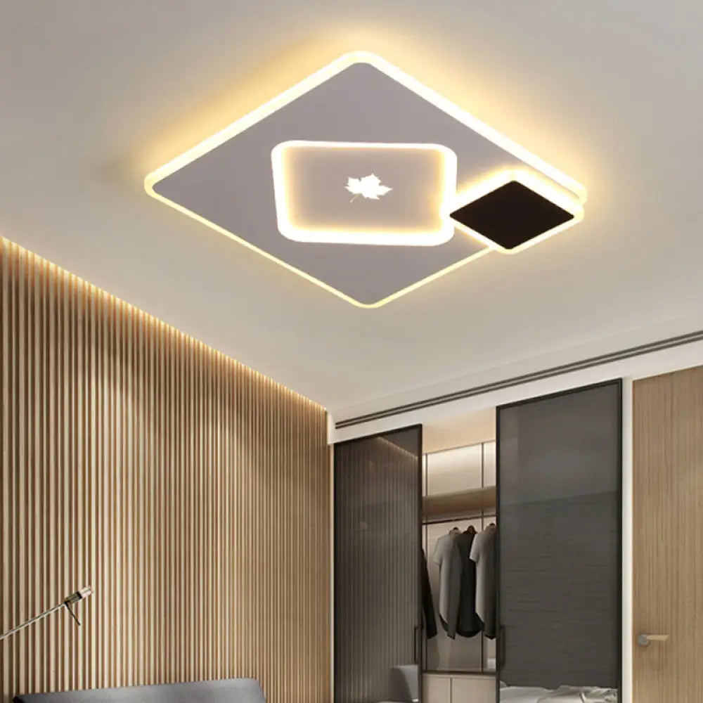 Modern Acrylic Led Flush Mount Light Fixture With Maple Leaf Pattern - 16/19.5 Wide Black/White
