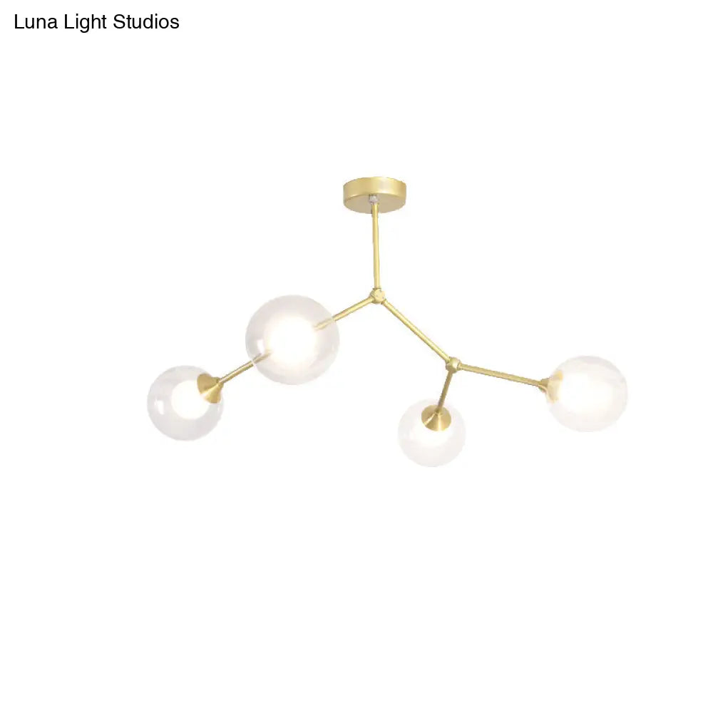 Modern Ball Pendant Light: Clear/Milky White Glass 4/5/6-Head Dining Room Chandelier With Black/Gold