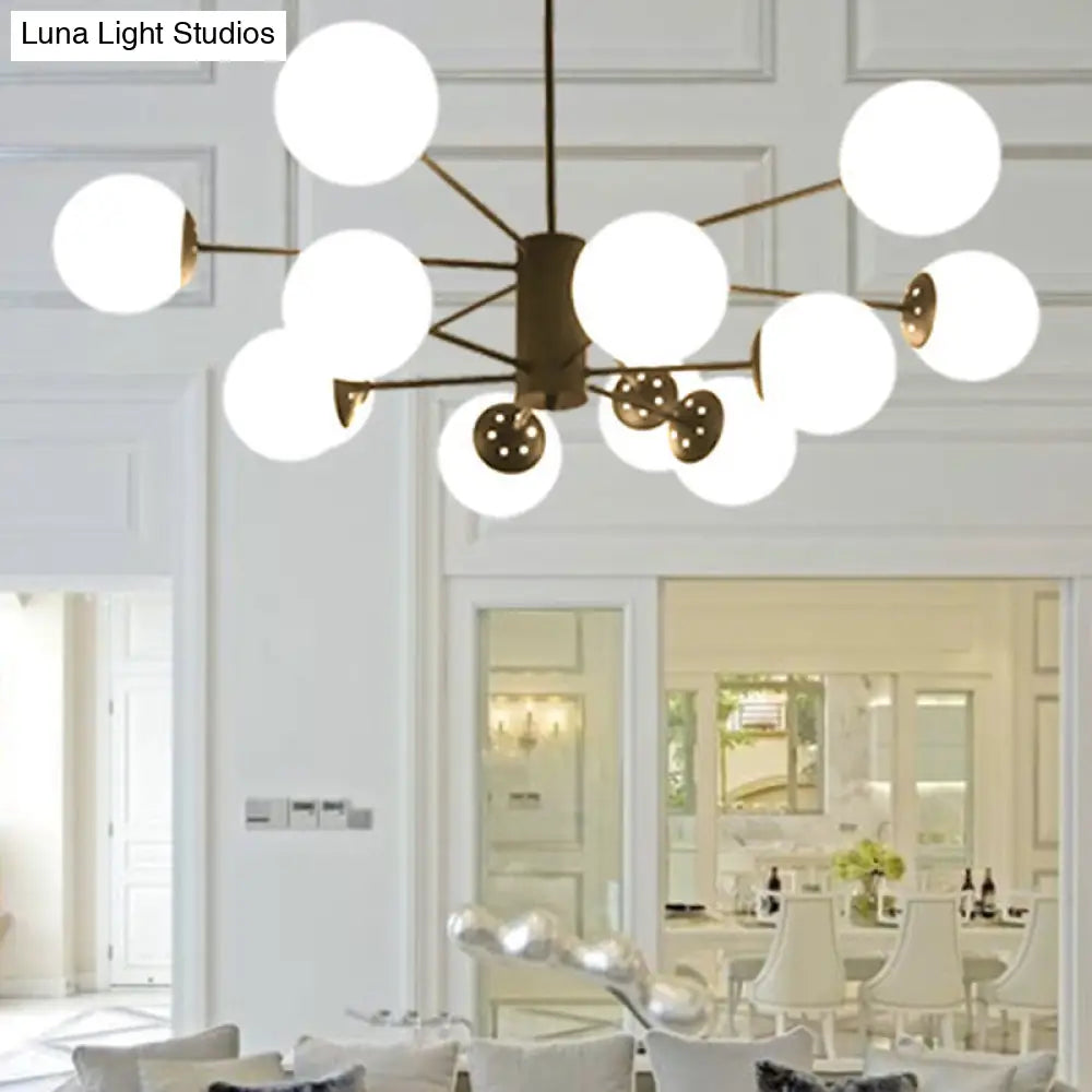 Modern Black 12-Light Chandelier With Frosted Glass Ball Shades - Perfect For Bedroom And Living
