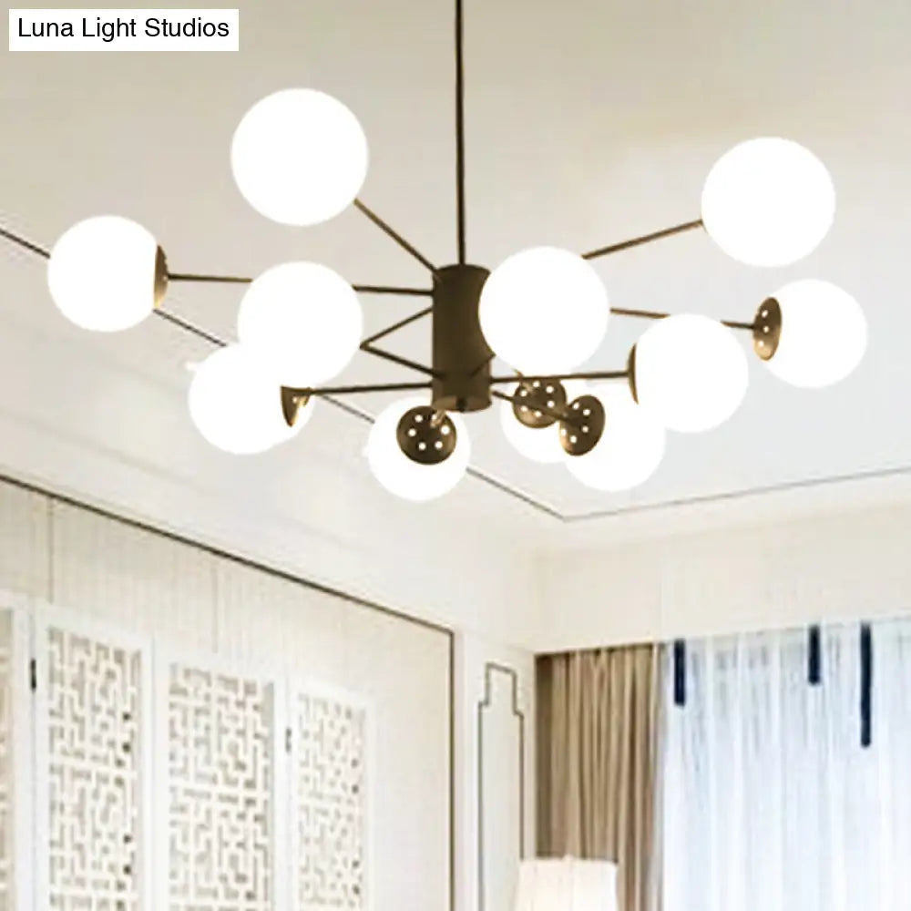 Modern Black 12-Light Chandelier With Frosted Glass Ball Shades - Perfect For Bedroom And Living