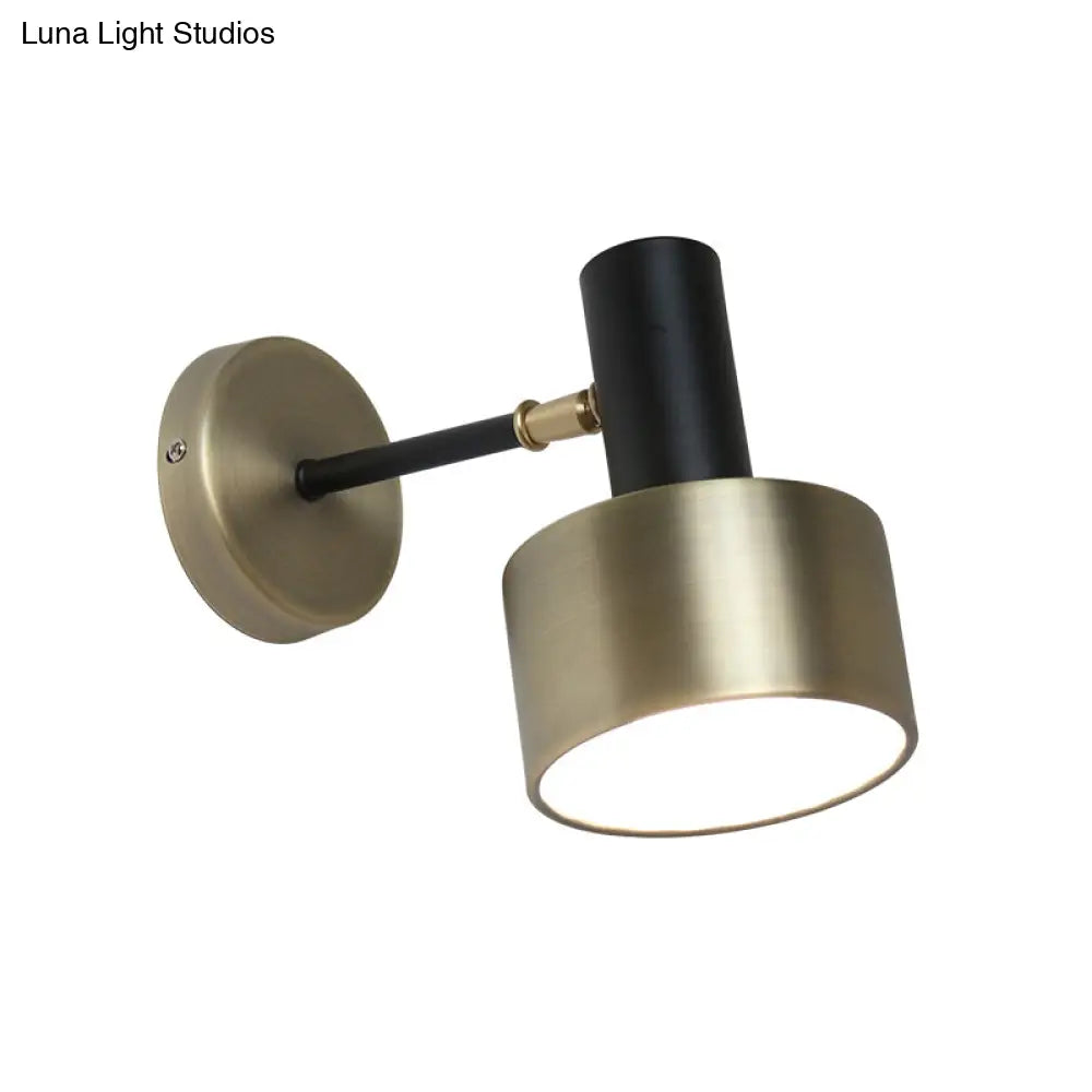 Modern Black And Gold Cylinder Sconce: Metal Wall Lighting Fixture For Living Room
