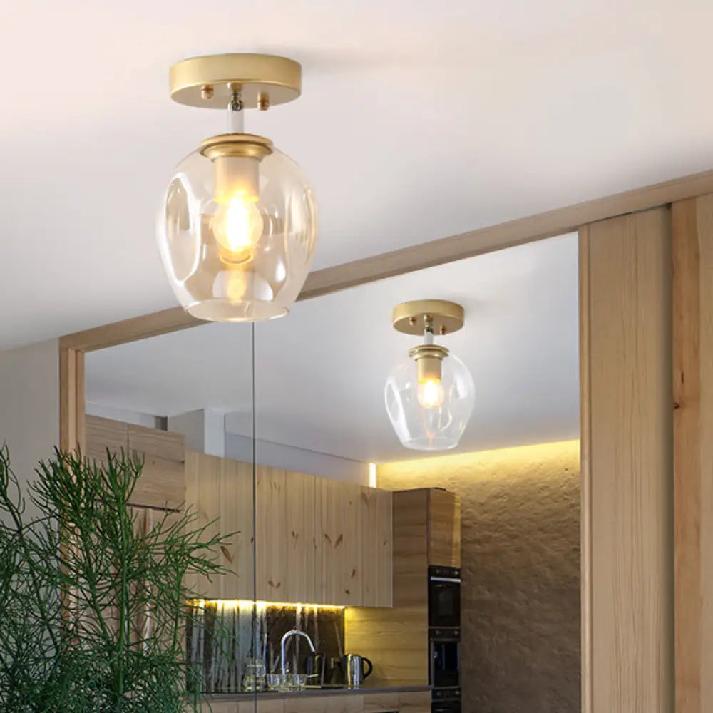 Modern Black/Gold Carafe Semi Flush Light - 1 Clear/Amber/Smoke Gray Glass Shade Gold / Amber