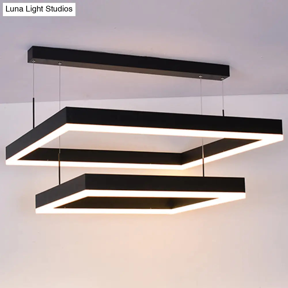 Modern Black Led Ceiling Chandelier Light For Living Room - Acrylic 2-Tier Square Design