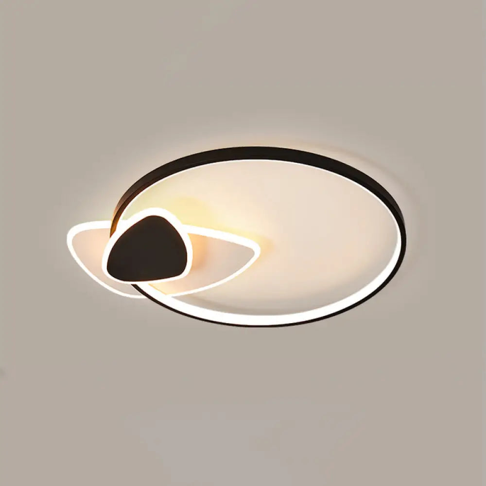 Modern Black - White Geometric Led Flush Ceiling Light For Bedroom / Remote Control Stepless
